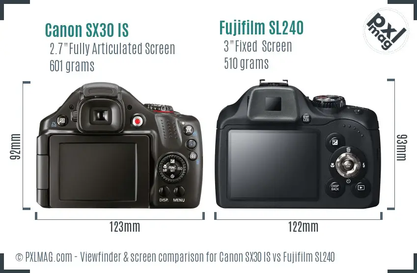 Canon SX30 IS vs Fujifilm SL240 Screen and Viewfinder comparison Canon SX30 IS vs Fujifilm SL240 Screen and Viewfinder comparison