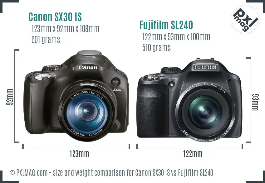 Canon SX30 IS vs Fujifilm SL240 size comparison Canon SX30 IS vs Fujifilm SL240 size comparison