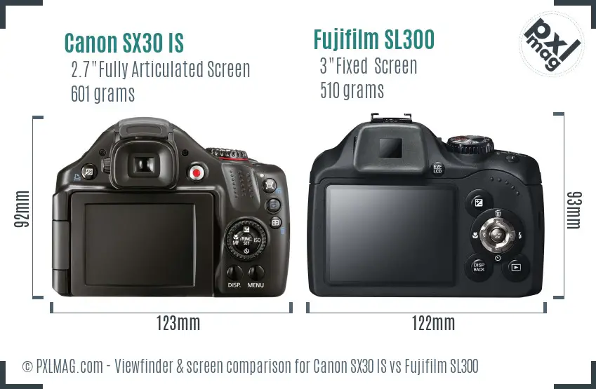 Canon SX30 IS vs Fujifilm SL300 Screen and Viewfinder comparison