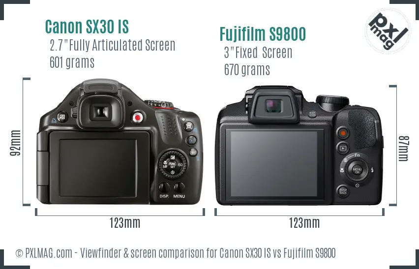 Canon SX30 IS vs Fujifilm S9800 Screen and Viewfinder comparison Canon SX30 IS vs Fujifilm S9800 Screen and Viewfinder comparison