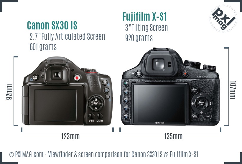 Canon SX30 IS vs Fujifilm X-S1 Screen and Viewfinder comparison