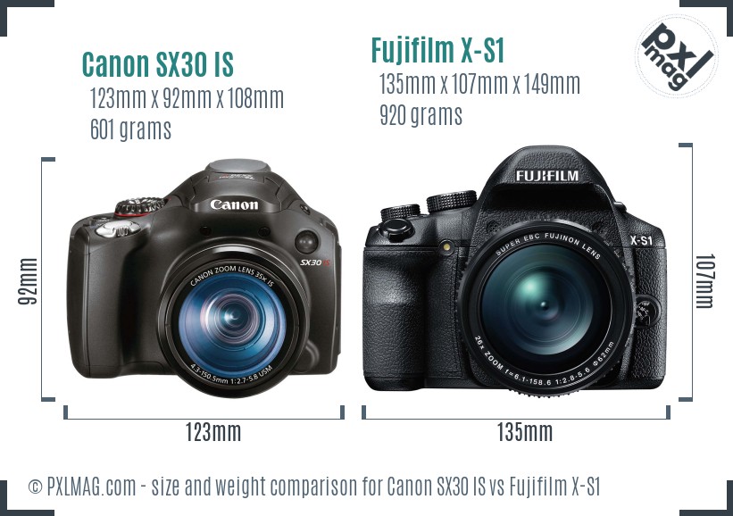 Canon SX30 IS vs Fujifilm X-S1 size comparison