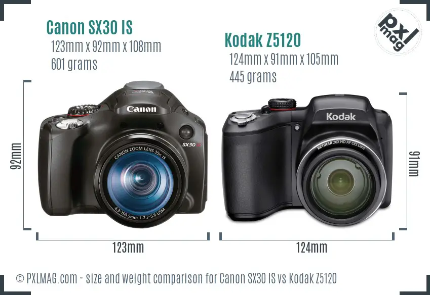 Canon SX30 IS vs Kodak Z5120 size comparison