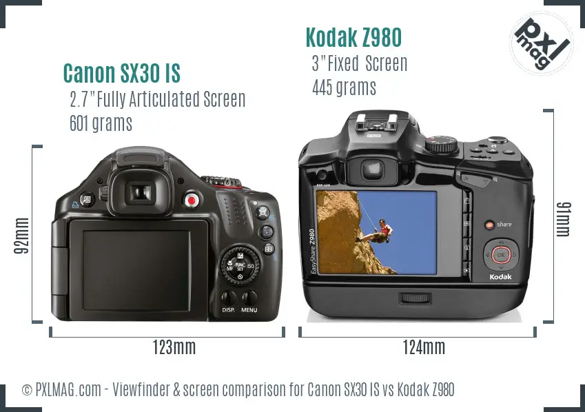 Canon SX30 IS vs Kodak Z980 Screen and Viewfinder comparison