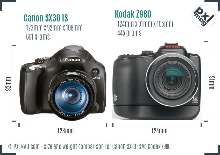 Canon SX30 IS vs Kodak Z980 size comparison