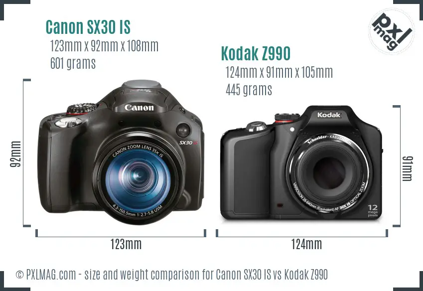 Canon SX30 IS vs Kodak Z990 size comparison