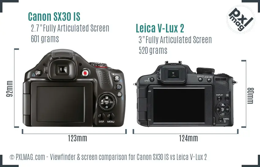 Canon SX30 IS vs Leica V-Lux 2 Screen and Viewfinder comparison