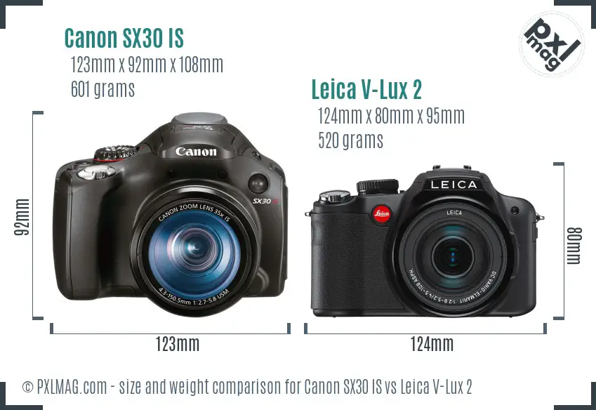 Canon SX30 IS vs Leica V-Lux 2 size comparison