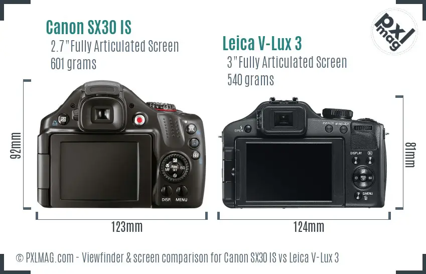 Canon SX30 IS vs Leica V-Lux 3 Screen and Viewfinder comparison