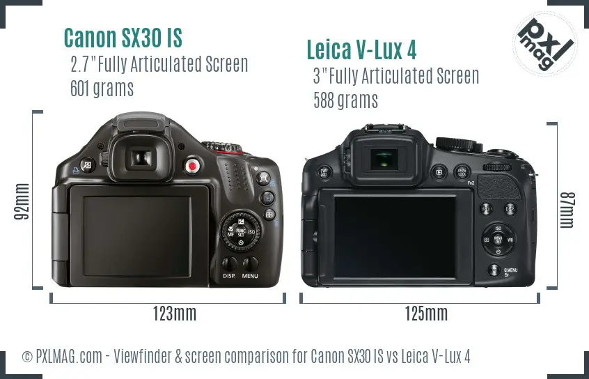 Canon SX30 IS vs Leica V-Lux 4 Screen and Viewfinder comparison