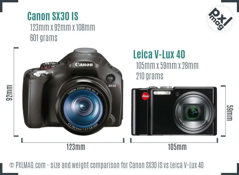 Canon SX30 IS vs Leica V-Lux 40 size comparison