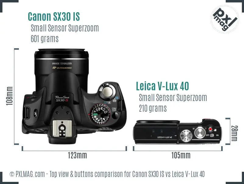 Canon SX30 IS vs Leica V-Lux 40 top view buttons comparison