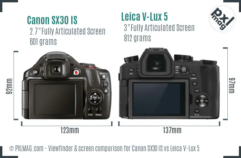 Canon SX30 IS vs Leica V-Lux 5 Screen and Viewfinder comparison