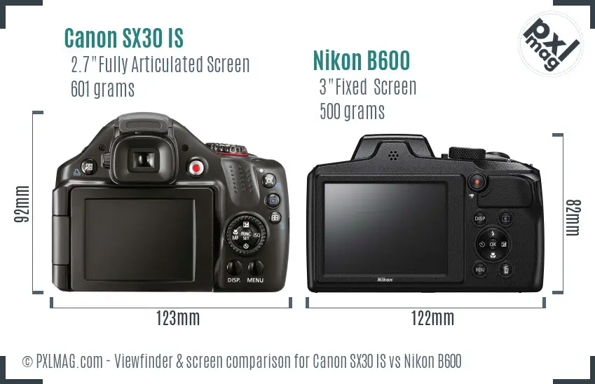 Canon SX30 IS vs Nikon B600 Screen and Viewfinder comparison