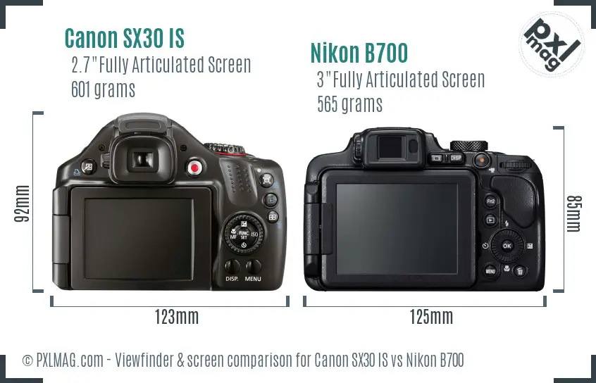 Canon SX30 IS vs Nikon B700 Screen and Viewfinder comparison