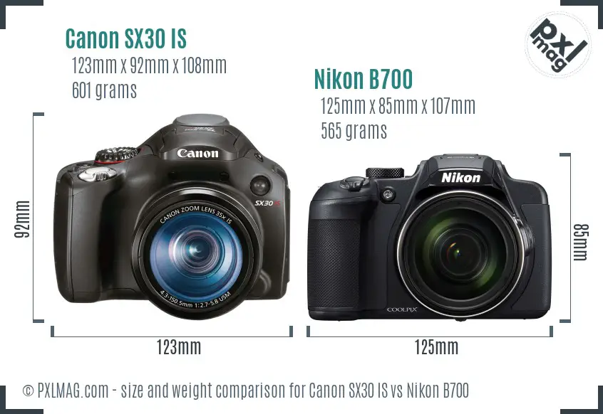 Canon SX30 IS vs Nikon B700 size comparison