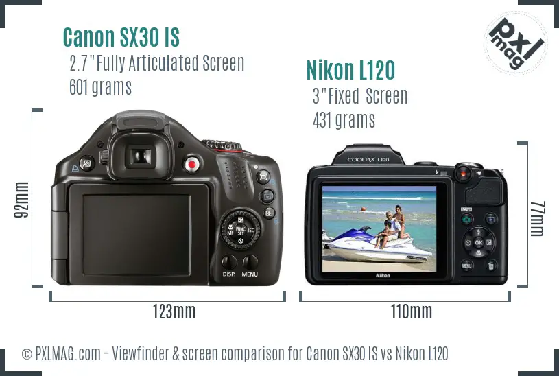 Canon SX30 IS vs Nikon L120 Screen and Viewfinder comparison