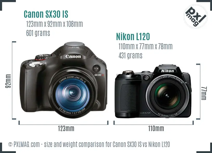 Canon SX30 IS vs Nikon L120 size comparison