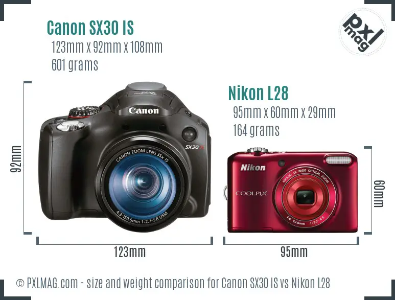 Canon SX30 IS vs Nikon L28 size comparison
