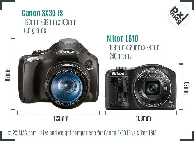 Canon SX30 IS vs Nikon L610 size comparison