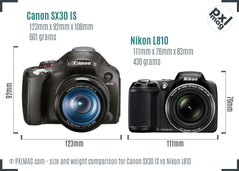 Canon SX30 IS vs Nikon L810 size comparison