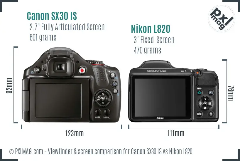 Canon SX30 IS vs Nikon L820 Screen and Viewfinder comparison Canon SX30 IS vs Nikon L820 Screen and Viewfinder comparison