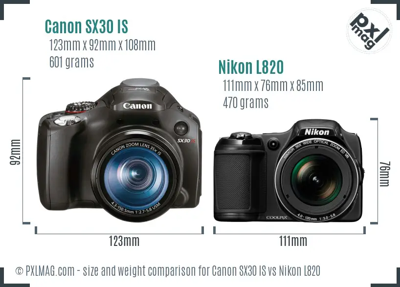 Canon SX30 IS vs Nikon L820 size comparison Canon SX30 IS vs Nikon L820 size comparison