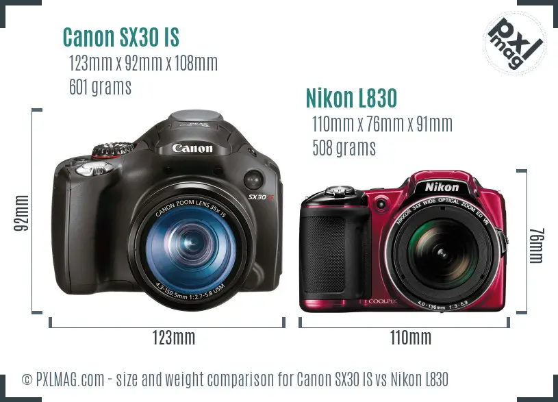 Canon SX30 IS vs Nikon L830 size comparison