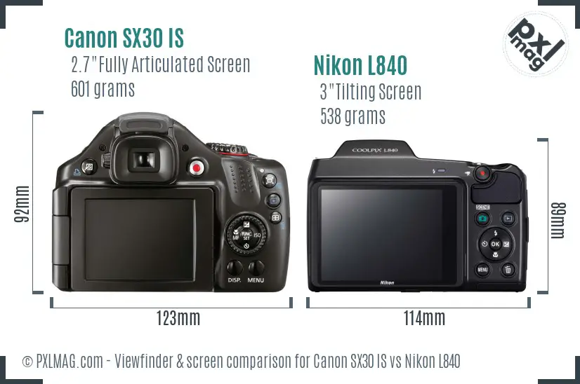 Canon SX30 IS vs Nikon L840 Screen and Viewfinder comparison