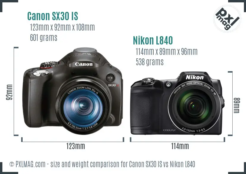 Canon SX30 IS vs Nikon L840 size comparison