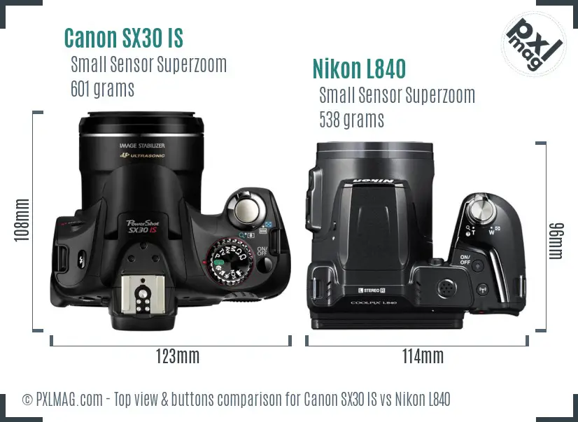 Canon SX30 IS vs Nikon L840 top view buttons comparison