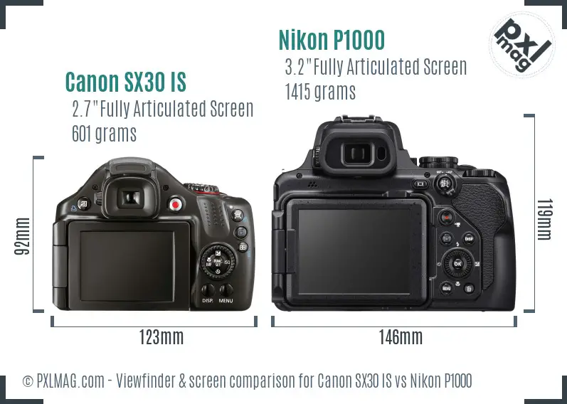 Canon SX30 IS vs Nikon P1000 Screen and Viewfinder comparison