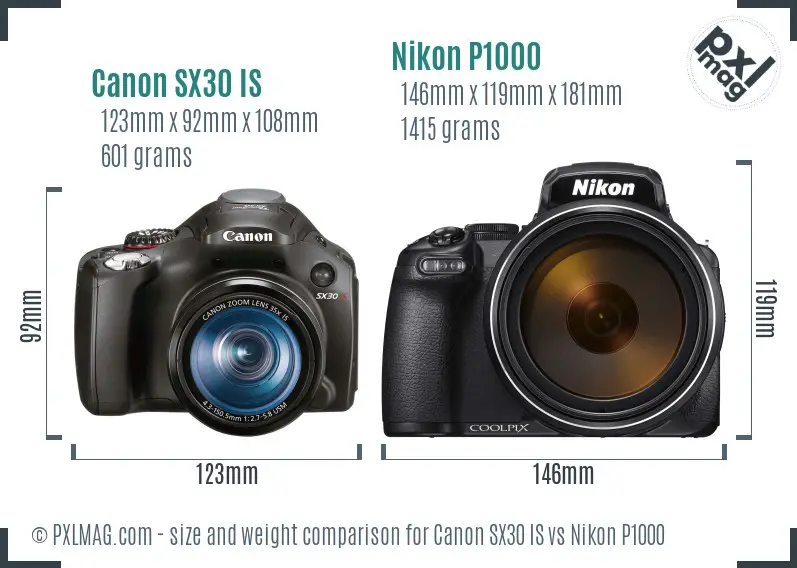 Canon SX30 IS vs Nikon P1000 size comparison