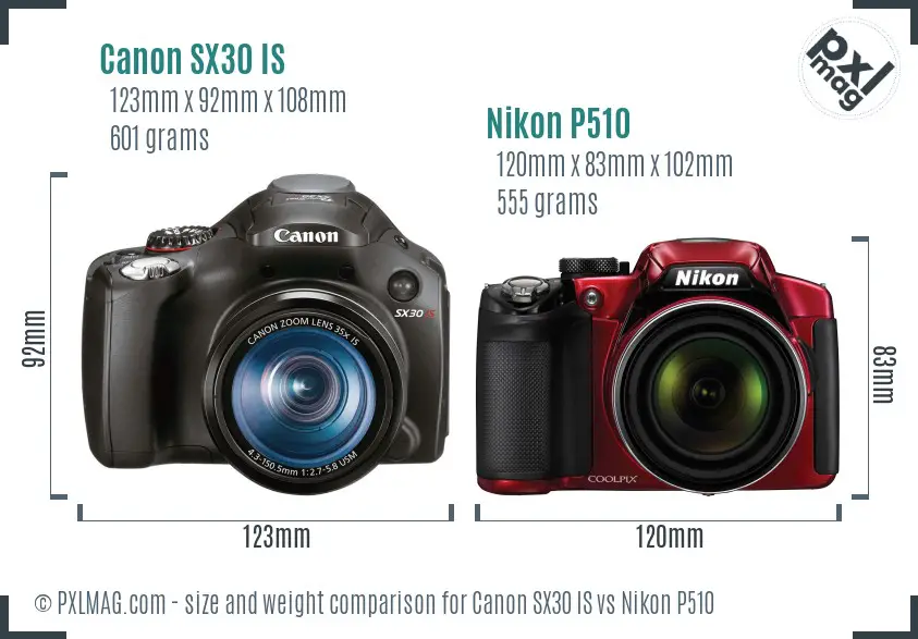 Canon SX30 IS vs Nikon P510 size comparison