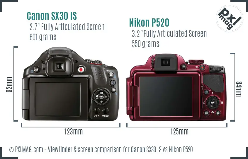 Canon SX30 IS vs Nikon P520 Screen and Viewfinder comparison Canon SX30 IS vs Nikon P520 Screen and Viewfinder comparison