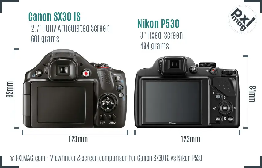 Canon SX30 IS vs Nikon P530 Screen and Viewfinder comparison