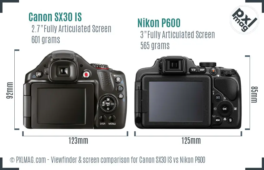 Canon SX30 IS vs Nikon P600 Screen and Viewfinder comparison