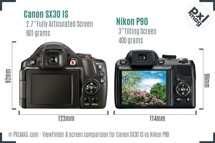 Canon SX30 IS vs Nikon P90 Screen and Viewfinder comparison Canon SX30 IS vs Nikon P90 Screen and Viewfinder comparison