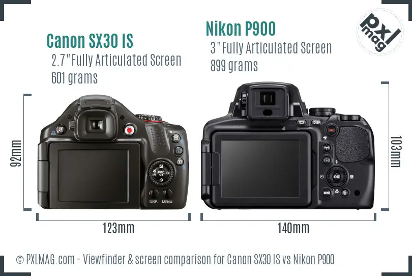 Canon SX30 IS vs Nikon P900 Screen and Viewfinder comparison