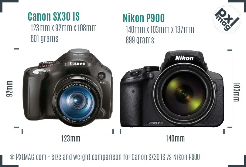 Canon SX30 IS vs Nikon P900 size comparison