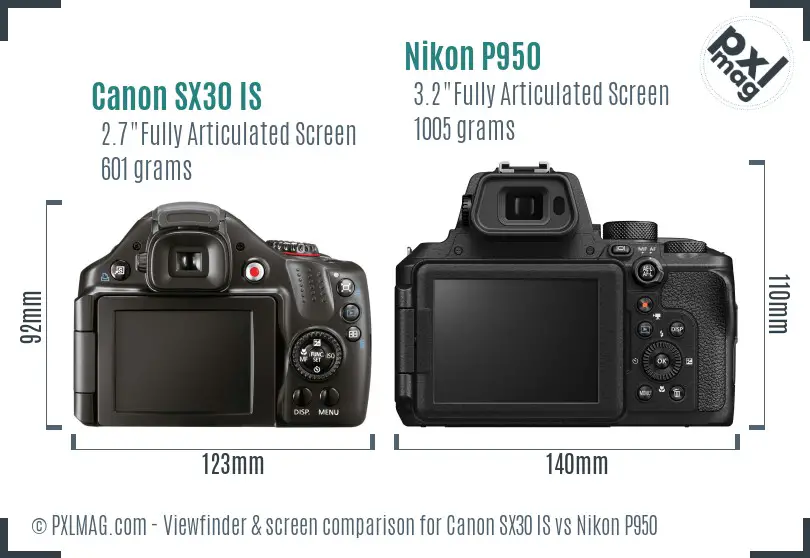 Canon SX30 IS vs Nikon P950 Screen and Viewfinder comparison
