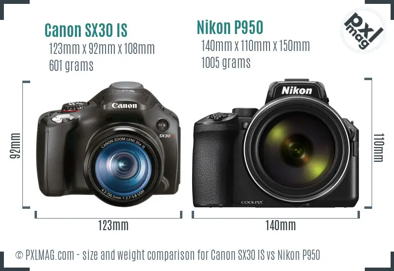 Canon SX30 IS vs Nikon P950 size comparison