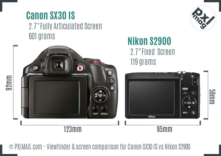 Canon SX30 IS vs Nikon S2900 Screen and Viewfinder comparison