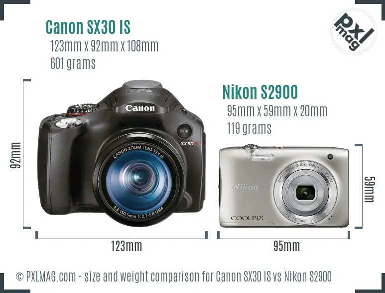 Canon SX30 IS vs Nikon S2900 size comparison