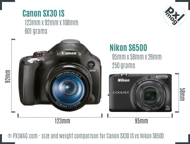 Canon SX30 IS vs Nikon S6500 size comparison