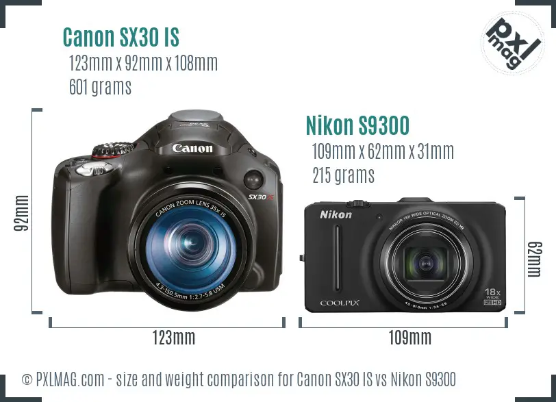 Canon SX30 IS vs Nikon S9300 size comparison