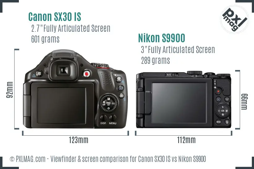 Canon SX30 IS vs Nikon S9900 Screen and Viewfinder comparison