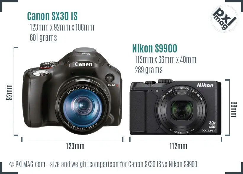 Canon SX30 IS vs Nikon S9900 size comparison