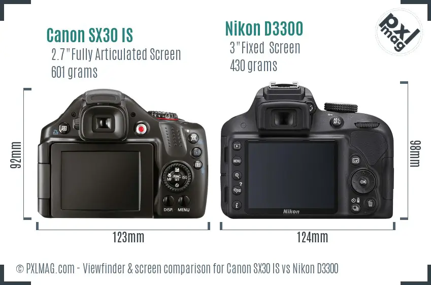 Canon SX30 IS vs Nikon D3300 Screen and Viewfinder comparison Canon SX30 IS vs Nikon D3300 Screen and Viewfinder comparison