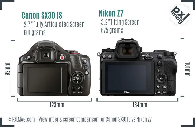 Canon SX30 IS vs Nikon Z7 Screen and Viewfinder comparison
